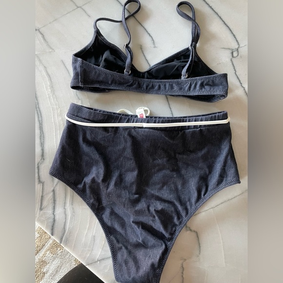 Solid and striped denim bathing suit - Picture 2 of 2